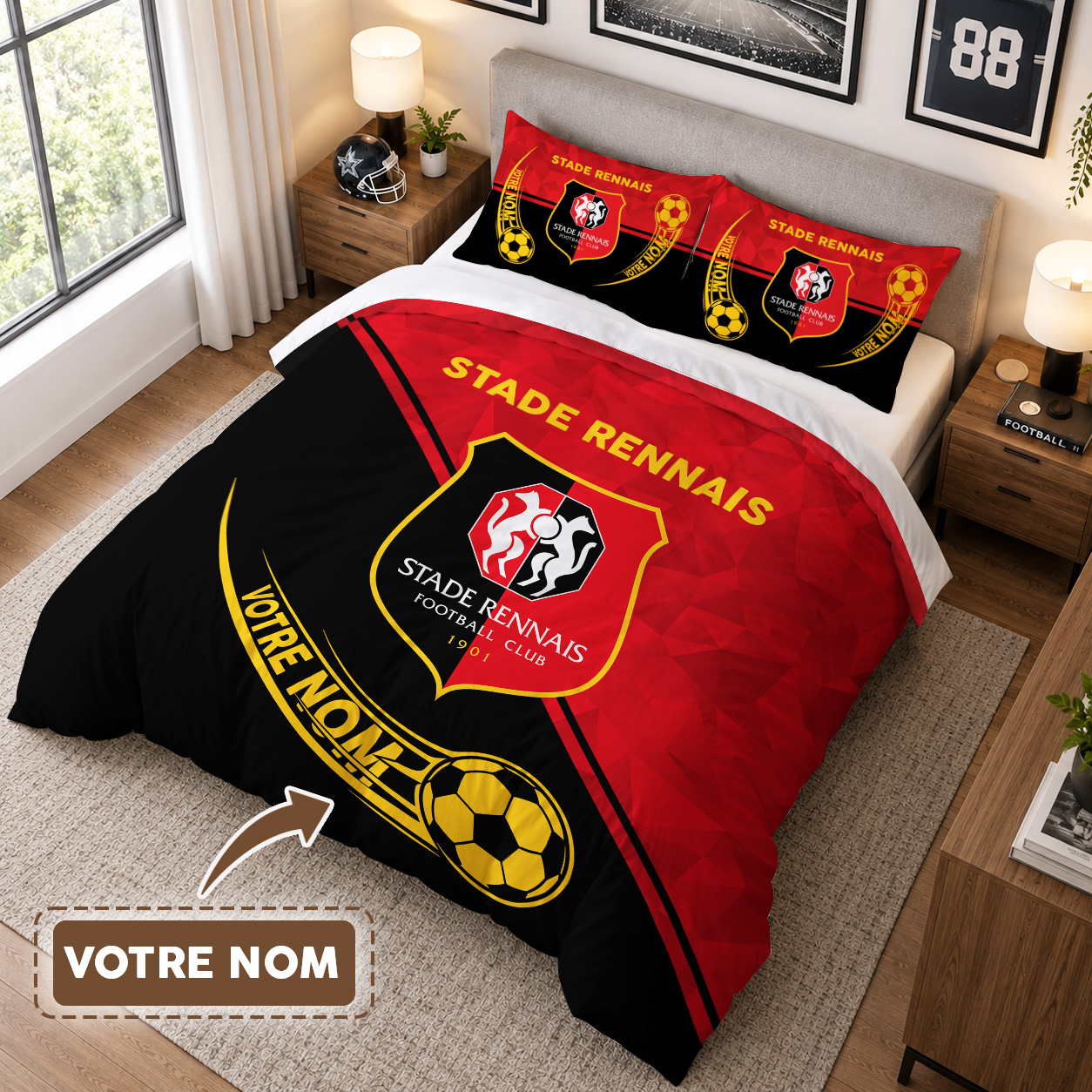 Housse de Couette Stade Rennais Football Club - Parure de Lit SRFC 3D Imprimé Supporter – Image 3