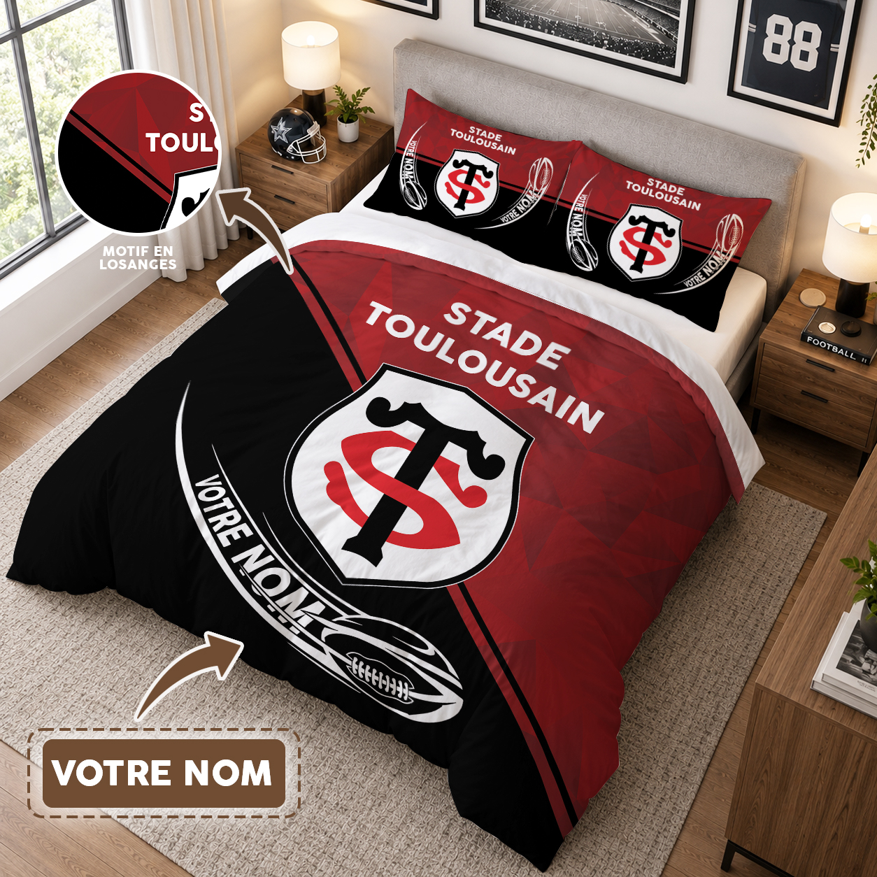 Housse de Couette Stade Toulousain - Parure de Lit Rugby 3D Imprimé Supporter – Image 3
