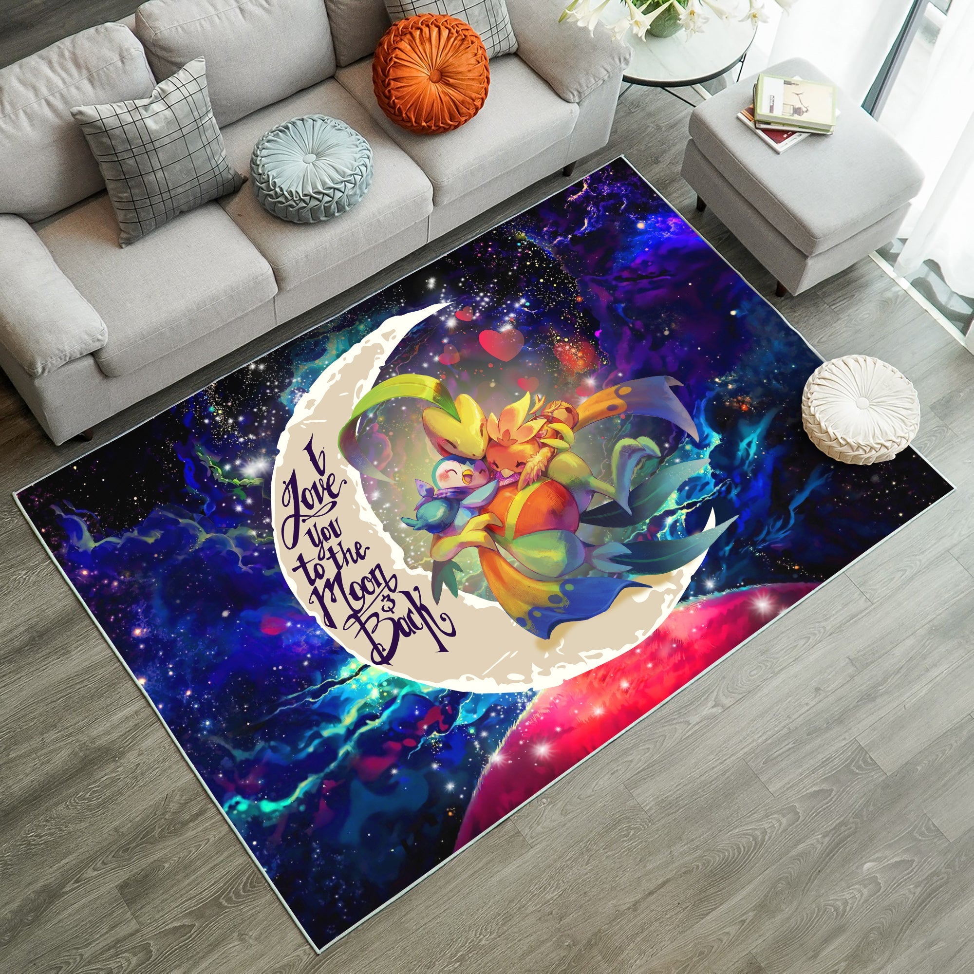 Tapis Torchic Grovyle Piplup Pokemon Love You To The Moon Galaxy Rug Carpet Rug Home Room Decor – Image 3