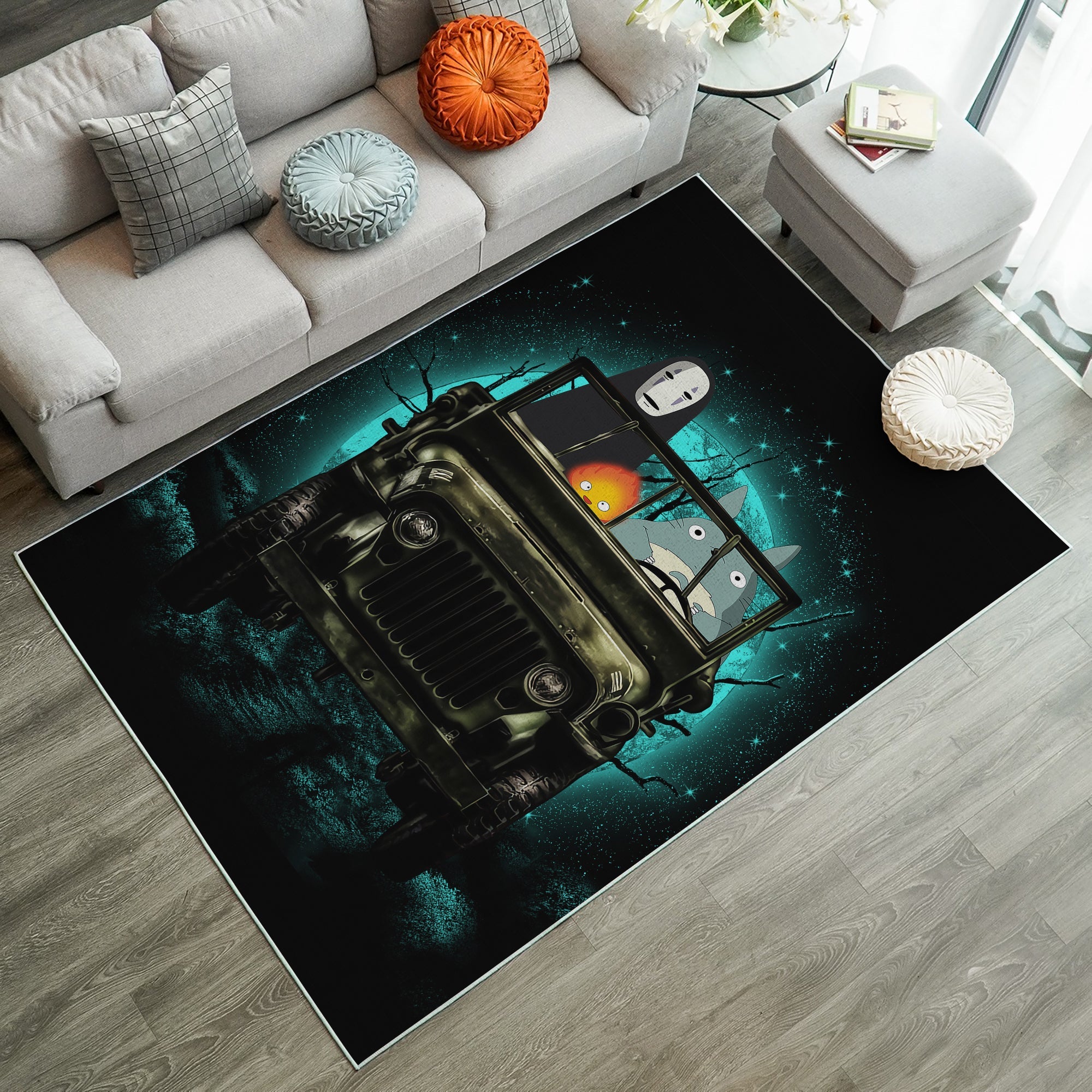 Tapis Totoro No Face Ghibli Ride Jeep Funny Anime Moonlight Rug Carpet Rug Home Room Decor – Image 3