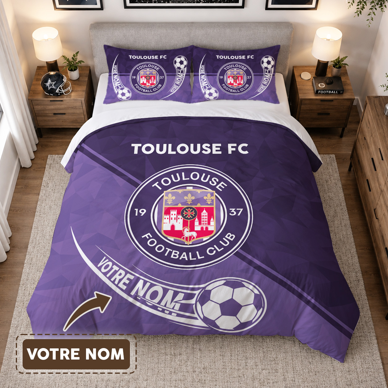 Housse de Couette Toulouse Football Club - Parure de Lit TFC 3D Imprimé Supporter