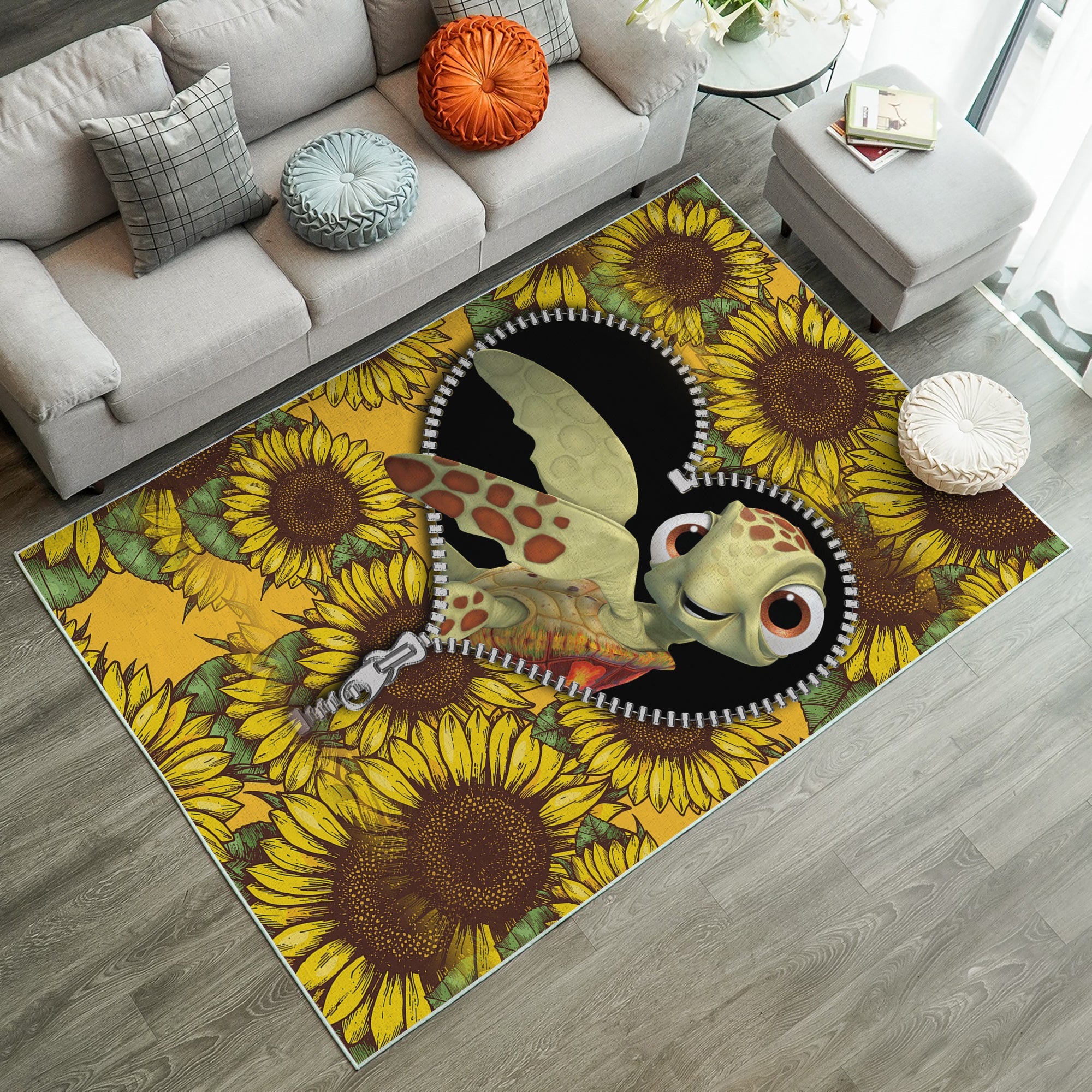 Tapis Turtle Sunflower Zipper Rug Carpet Rug Home Room Decor – Image 3