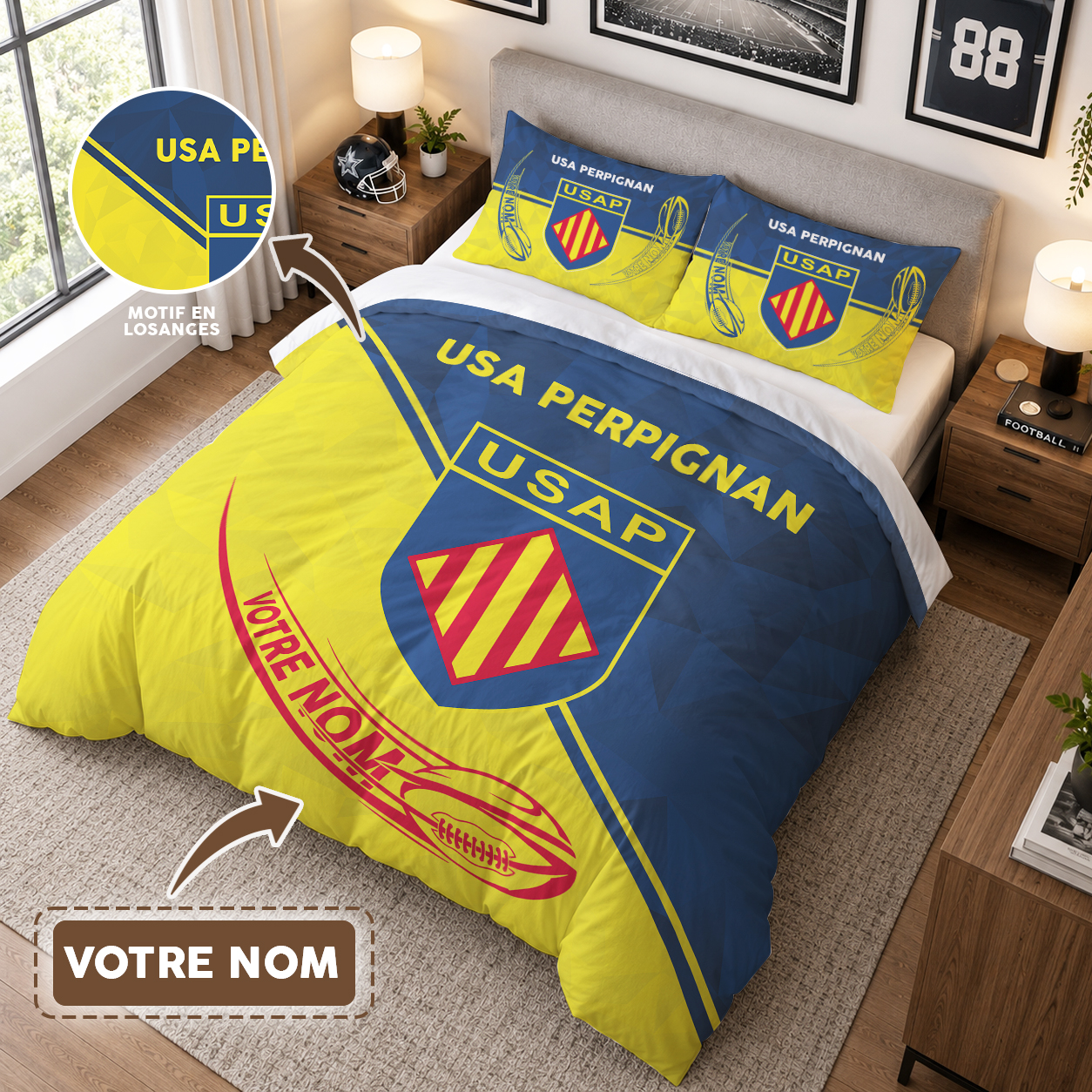 Housse de Couette USA Perpignan - Parure de Lit Rugby 3D Imprimé Supporter – Image 3