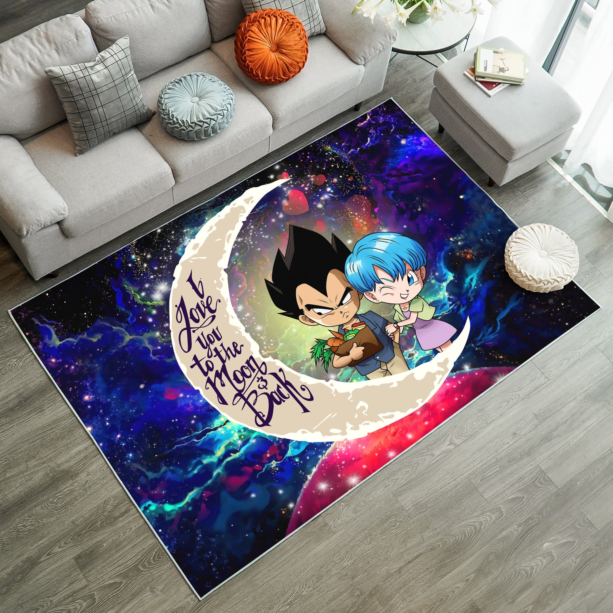 Tapis Vegeta And Bulma Dragon Ball Love You To The Moon Galaxy Rug Carpet Rug Home Room Decor – Image 3