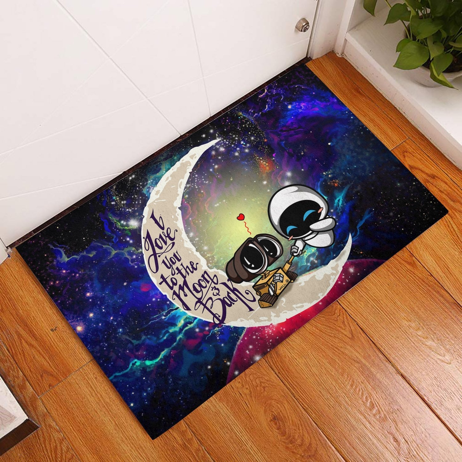 Tapis Wall-E Couple Love You To The Moon Galaxy Back Doormat Home Decor – Image 2