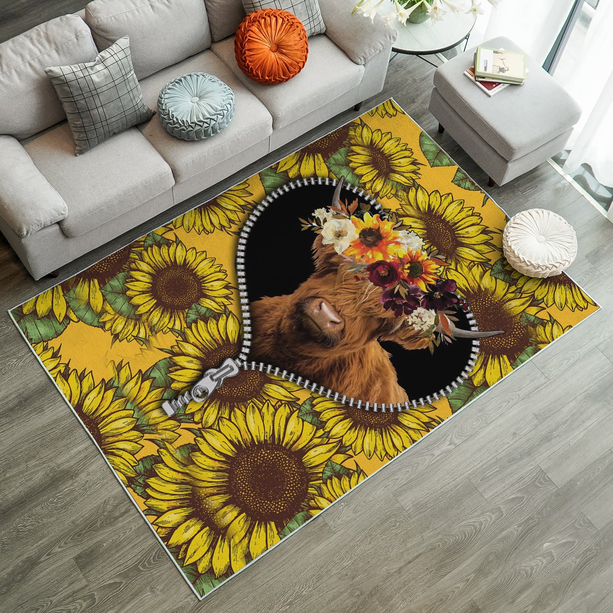 Tapis Yak Animal Sunflower Zipper Rug Carpet Rug Home Room Decor – Image 2
