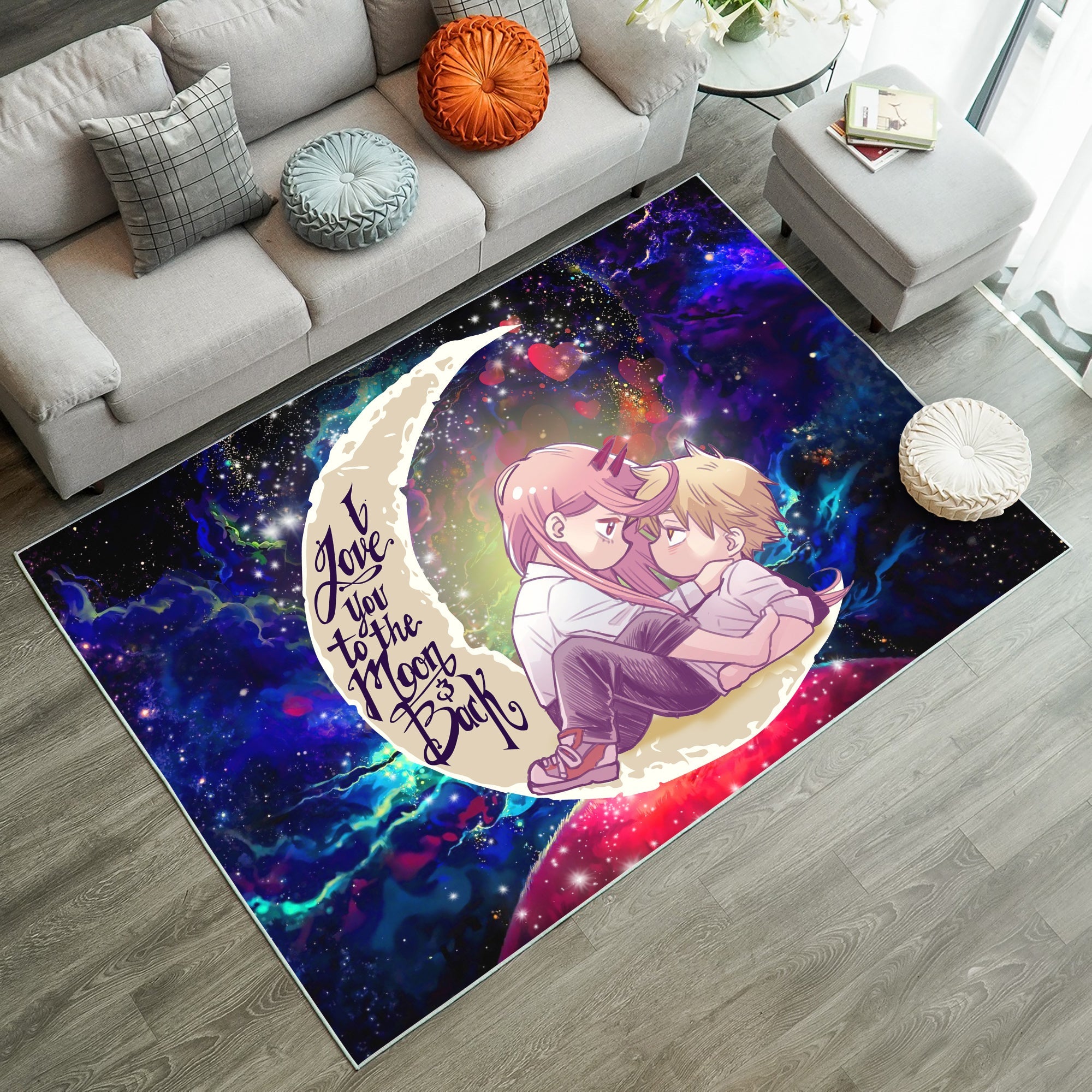 Tapis Chainsaw Man Denji x Power Love You To The Moon Galaxy Rug Carpet Rug Home Room Decor – Image 3
