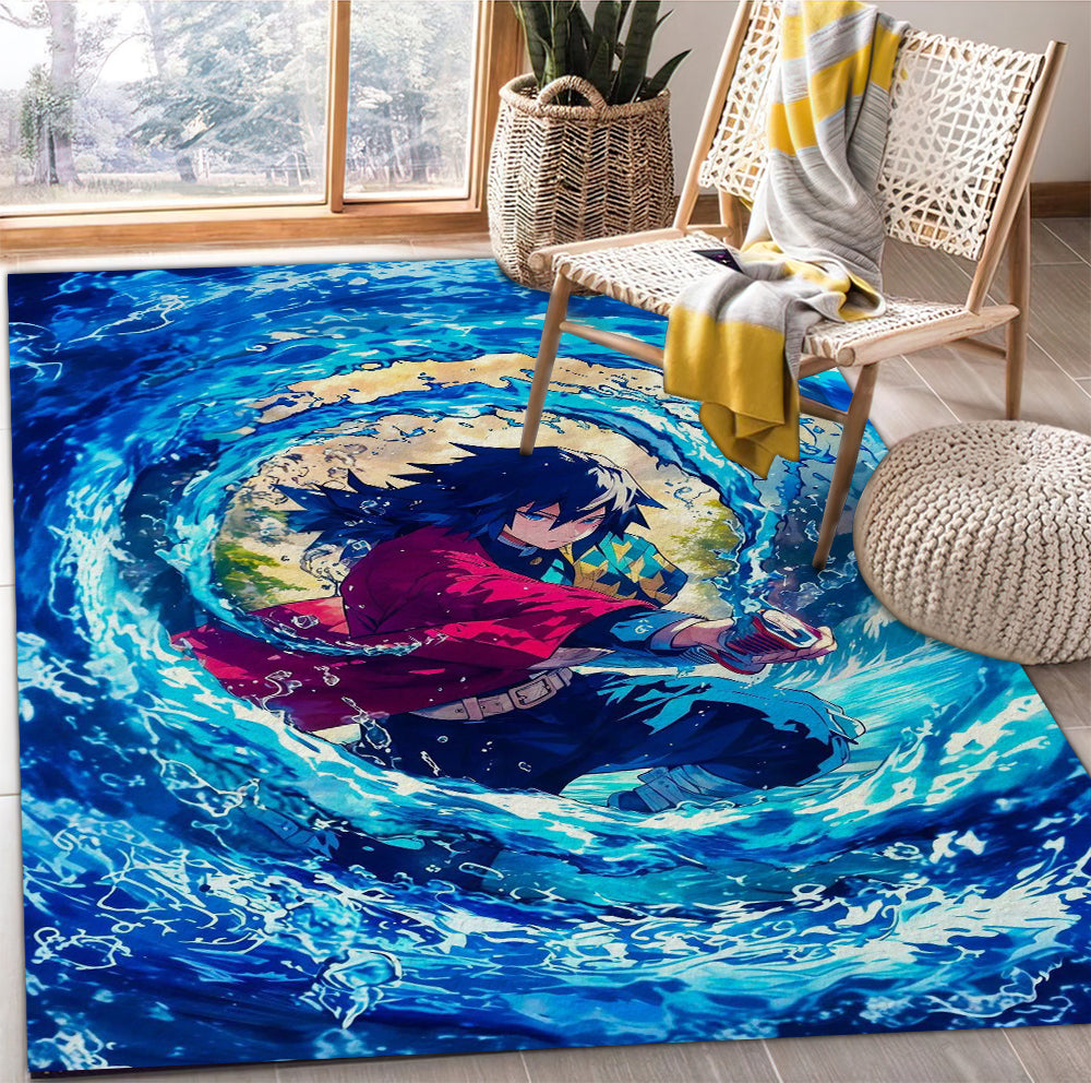 Tapis Water Breathing Giyu Demon Slayer Anime Carpet Rug Home Room Decor – Image 2