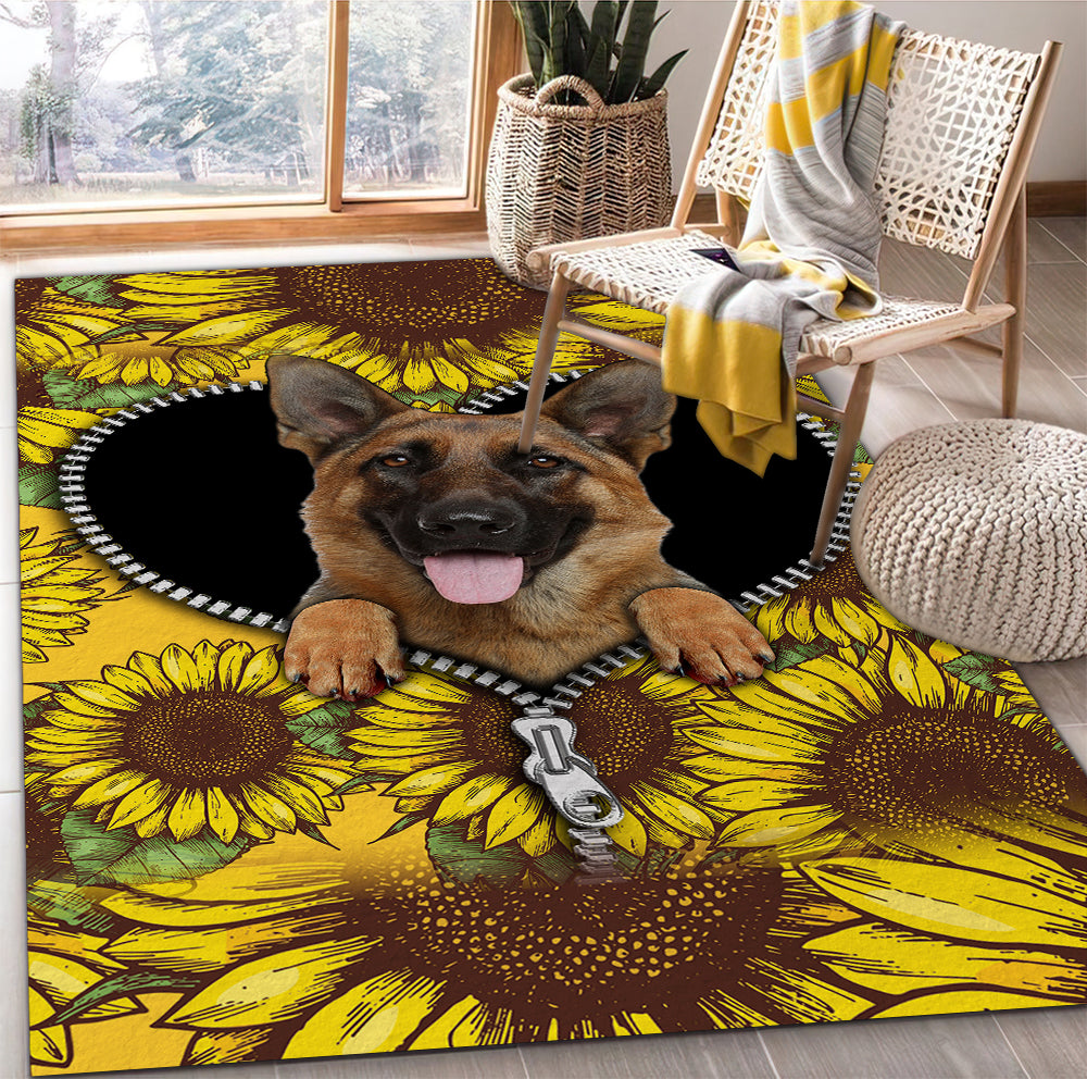 Tapis German Shepherd Sunflower Zipper Rug Carpet Rug Home Room Decor – Image 2