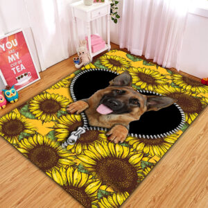 Tapis German Shepherd Sunflower Zipper Rug Carpet Rug Home Room Decor