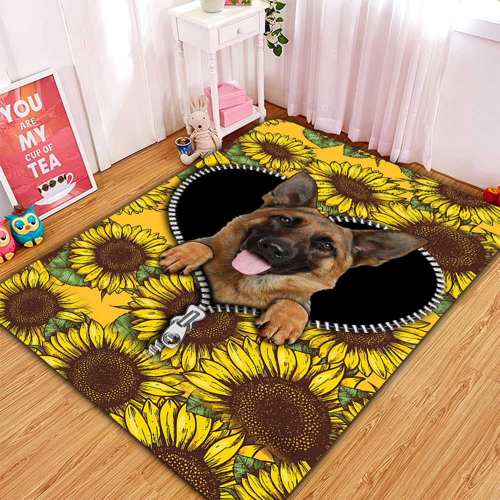 Tapis German Shepherd Sunflower Zipper Rug Carpet Rug Home Room Decor