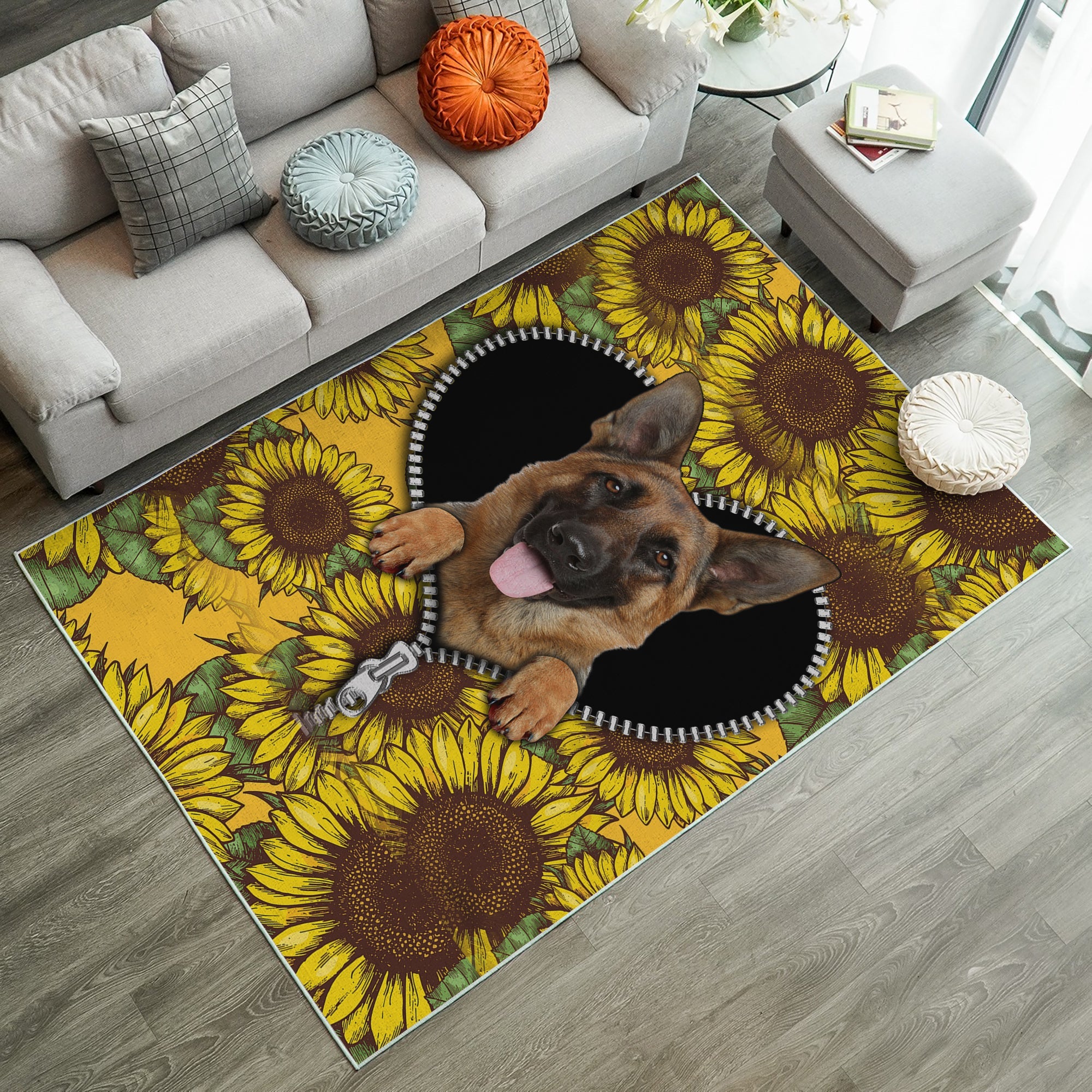Tapis German Shepherd Sunflower Zipper Rug Carpet Rug Home Room Decor – Image 3