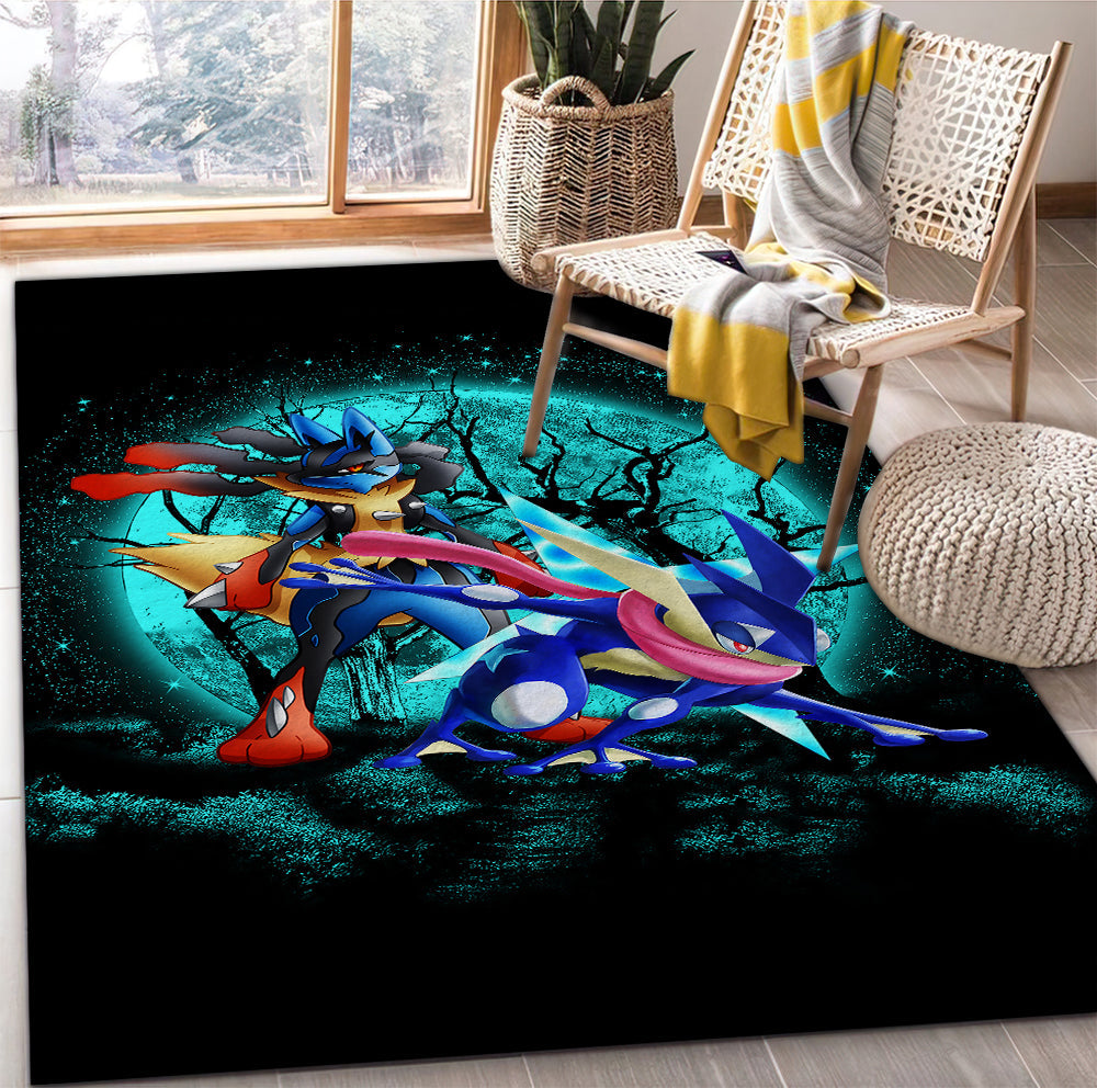 Tapis Greninja Satoshi And Mega Lucario Pokemon Funny Anime Moonlight Halloween Rug Carpet Rug Home Room Decor – Image 2