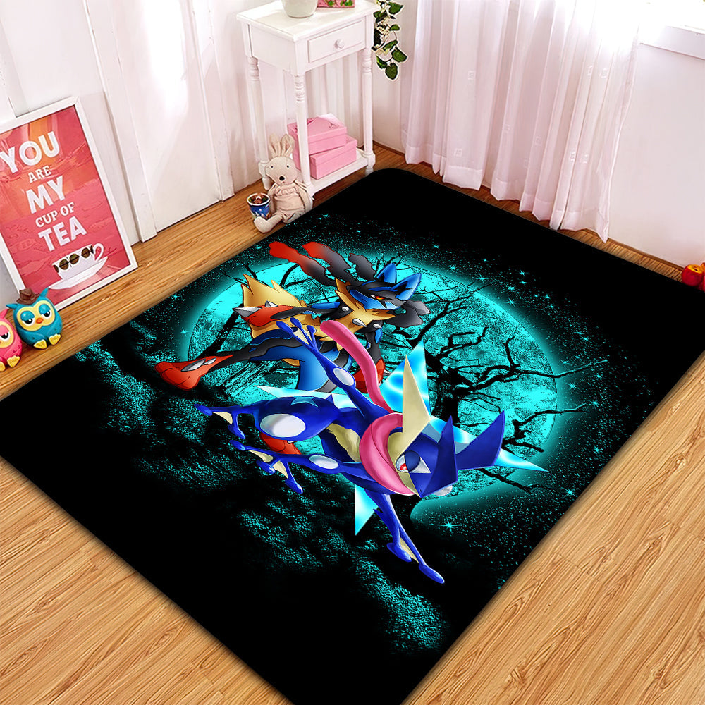 Tapis Greninja Satoshi And Mega Lucario Pokemon Funny Anime Moonlight Halloween Rug Carpet Rug Home Room Decor