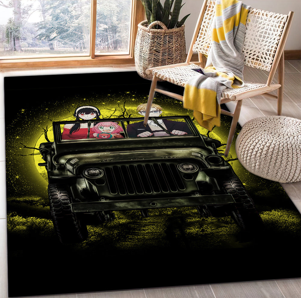 Tapis Spy x Family Yor And Anya Ride Jeep Funny Anime Moonlight Rug Carpet Rug Home Room Decor – Image 2