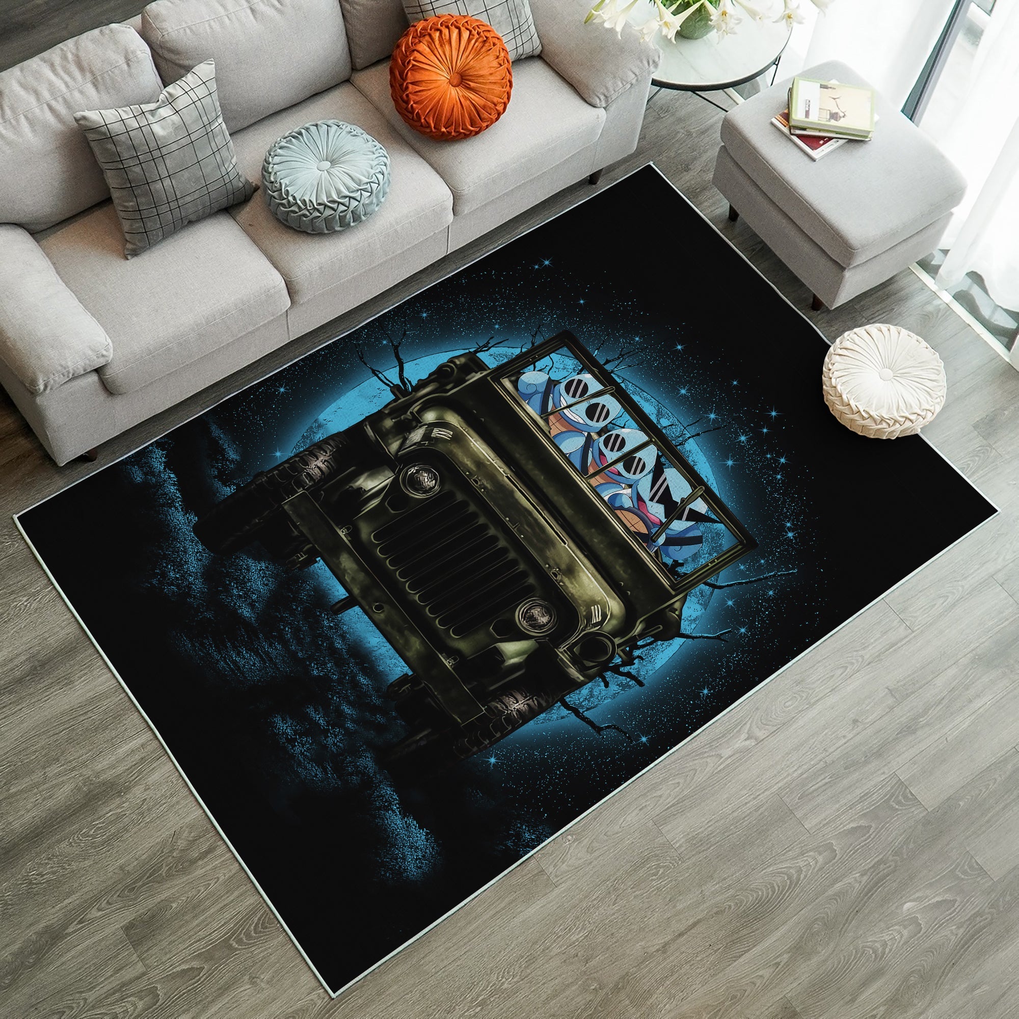 Tapis Squirtle Gangster Pokemon Ride Jeep Funny Anime Moonlight Rug Carpet Rug Home Room Decor – Image 3
