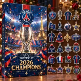 Calendrier de l’Avent Paris Saint-Germain – PSG Supercoupe de l’UEFA 2026 – Célébration du Trophée 24 Décorations Design A